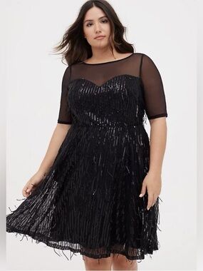 Torrid Black Sequin Fringed Dress - New - Size 20